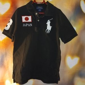 RALPH LAUREN Black Polo Shirt Youth Med (10-12), JAPAN Flag; Big Polo Pony